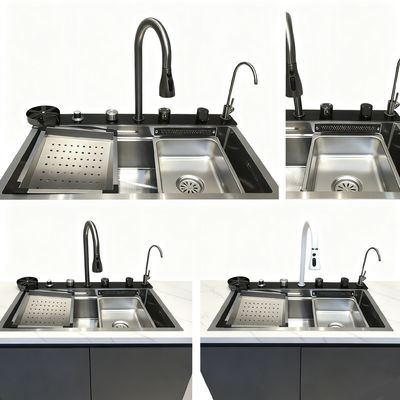 Qualität  Customized Premium Cup Washer Integrated Hand-Polished 304/316 Stainless Steel Kitchen Sink with 250-300mm Bowl Depth and 1.2-2.0mm Panel Thickness Fabrik