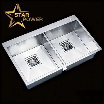 Guter Preis STAR POWER 304 aus Edelstahl Doppelkessel Handgefertigte Küchenspüle mit individueller Schüsseltiefe Online
