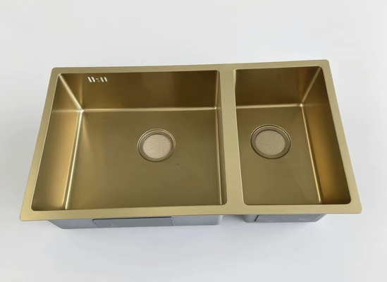 Gold-Doppelschüssel-Edelstahlwaschbecken     Anti-Flecken, langlebig, ideal für moderne Küchen