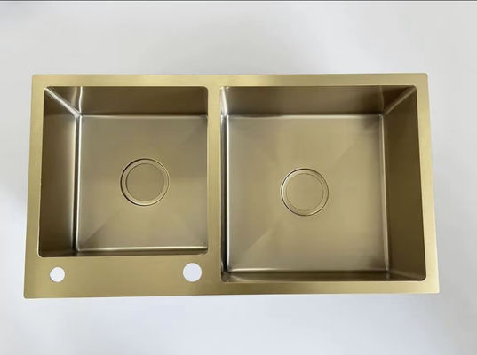 Guter Preis Unterbau- und Oberbau-kompatible Küchenspüle aus goldfarbenem SUS304-Edelstahl (18/8) in Lebensmittelqualität mit Abtropffläche | Kundenspezifische Stahllehre verfügbar | Individuelle Beckentiefe verfügbar | Rostfrei und korrosionsbeständig Online