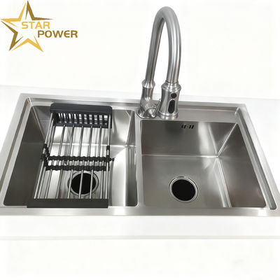 Food-Grade 304 Stainless Steel Kitchen Sink with 250-300mm Bowl Depth and 1.2-2.0mm Panel Thickness