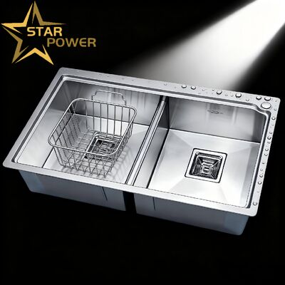 STAR POWER Premium 304 Edelstahl Doppelspülbecken mit ausziehbarer Armatur für effizientes Küchen-Workflow