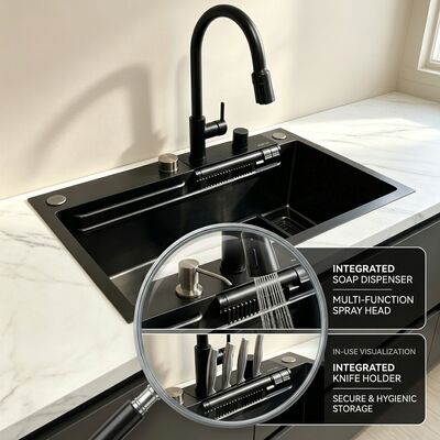 Qualität Unterbau-/Einbauspüle für die Küche, lebensmittelechter 304er Edelstahl, Haupt- und Zusatzbecken, Spülbecken für die Küche, Gunmetal PVD, Unterbau, 900 mm, 250 mm tiefes Becken | Individuelle Beckentiefe verfügbar | Individuelle Stahlstärke verfügbar Fabrik