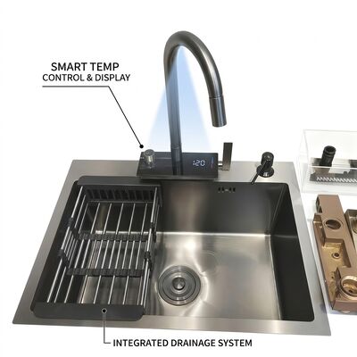 Qualität Unterbau-/Einbauspüle aus SUS304 Edelstahl, Haupt- und Zusatzbecken, goldfarbene Unterbauspüle, 700 mm, 10 Zoll extra tiefes Becken | Individuelle Beckentiefe verfügbar | Individuelle Stahlstärke verfügbar Fabrik