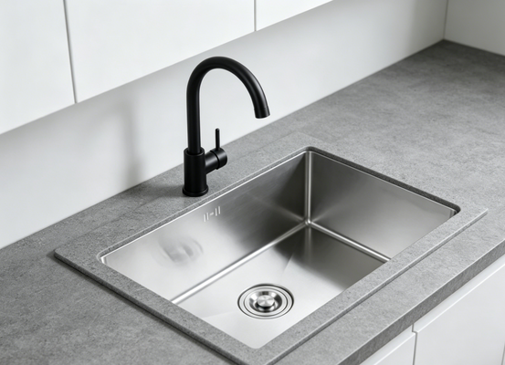 Guter Preis Küchenwaschbecken in der Größenordnung 304 SS mit PVD-Finixierung aus Metall und 300 mm extra tiefer Haupt- und Hilfsschüssel Online
