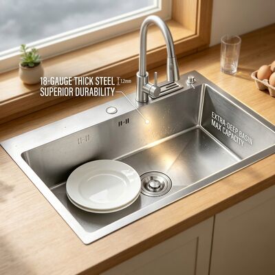 Guter Preis Gebürstetes SUS304-Edelstahl-Einzelbecken-Küchenspülbecken im Unterbau-Design mit 700 mm und 200 mm tiefem Becken Online