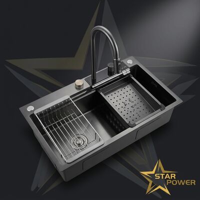 Guter Preis PVD Vacuum-Plated Gunmetal Handmade 304 Stainless Steel Kitchen Sink Double Bowl 900mm 250mm Deep Basin Online