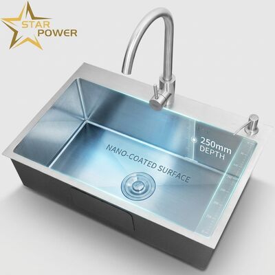 Guter Preis Nahrungsmittelqualität 304 SS Nano-beschichtet Doppelschale Küchenspüler mit 250 mm tiefem Becken Online