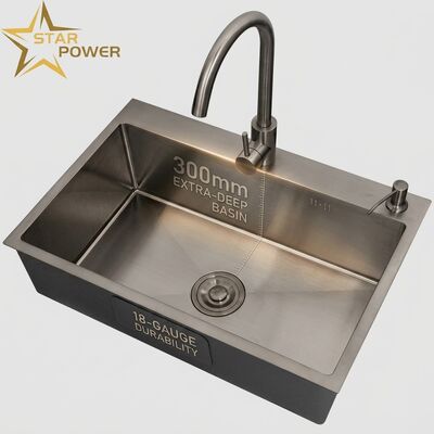 Guter Preis Küchenwaschbecken in der Größenordnung 304 SS mit PVD-Finixierung aus Metall und 300 mm extra tiefer Haupt- und Hilfsschüssel Online