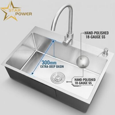 Guter Preis 18-Gauge 304 SS Einzelschüssel Küchenwaschbecken Chromplattiert Unterbau 1000mm 300mm Extra-Tiefe Becken Online