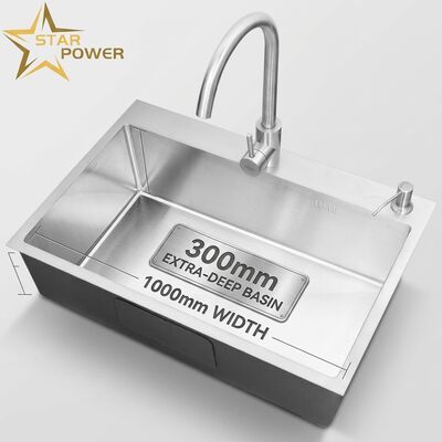 Guter Preis 18-Gauge 304 SS Einzelbecken Spülbecken Gebürstet Unterbau 1000mm 300mm Extra-Tiefe Spülkammer Online