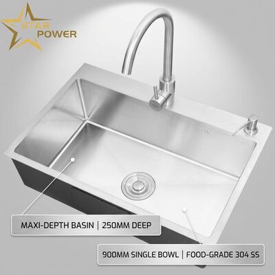 Guter Preis Unterbau-Spülbecken Lebensmittelqualität 304 Edelstahl Einzelbecken Küchenspüle Chrom-Finish Unterbau 900mm 250mm tiefes Becken | Individuelle Beckentiefe verfügbar | Individuelle Stahlstärke verfügbar Online