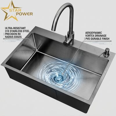 Guter Preis Flush Mount / Inset Küchenwaschbecken 316 aus Edelstahl Haupt- und Hilfsschüssel Küchenwaschbecken Gunmetal PVD Flush-Mount 800mm 220mm Tiefenbecken benutzerdefinierte Waschbeckentiefe verfügbar benutzerdefinierte Stahlmessung verfügbar Online