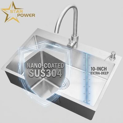 Guter Preis Aufsatzspüle / Einbauspüle Küchenspüle aus SUS304 Edelstahl Gleichgroße Doppelbecken-Küchenspüle Nano-beschichtet Einbau 700 mm 10 Zoll extra tiefe Spüle | Individuelle Beckentiefe verfügbar | Individuelle Stahlstärke verfügbar Online