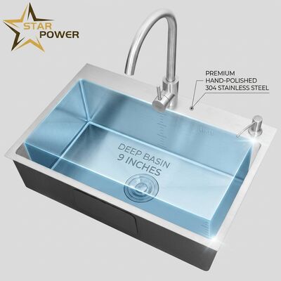 Guter Preis Top Mount / Drop-in Küchenwaschbecken 304 aus Edelstahl gleicher Doppelschale Küchenwaschbecken Handpoliert Drop-In 600mm 9-Zoll-Tiefe Becken Online
