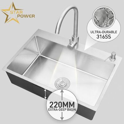 Guter Preis Top Mount / Drop-in Küchenwaschbecken 316 aus Edelstahl Doppelschale Küchenwaschbecken Matte Oberfläche Top-Mount 800mm 220mm Tiefe Becken benutzerdefinierte Beckentiefe verfügbar benutzerdefinierte Stahlmessung verfügbar Online