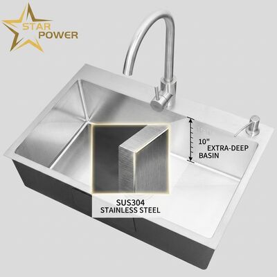 Guter Preis Top-Mount / Drop-in Küchenwaschbecken SUS304 Edelstahl Doppelschale Küchenwaschbecken poliert Top-Mount 700mm 10-Zoll extra-tiefe Becken Online