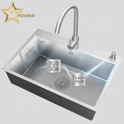Guter Preis Küchenwaschbecken aus Edelstahl 304 Einfachschüssel Waschbecken aus gebürsteter Küche 600 mm tiefer Becken. Online