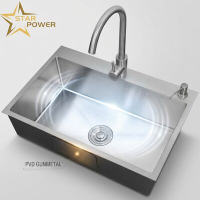 Guter Preis Unterbau-/Einbauspüle für die Küche, lebensmittelechter 304er Edelstahl, Haupt- und Zusatzbecken, Spülbecken für die Küche, Gunmetal PVD, Unterbau, 900 mm, 250 mm tiefes Becken | Individuelle Beckentiefe verfügbar | Individuelle Stahlstärke verfügbar Online