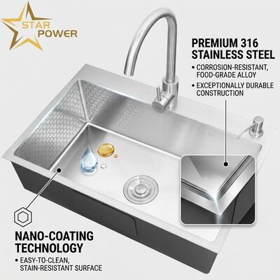 Qualität Aufsatzspüle / Einbauspüle 316 Edelstahl Gleichgroße Doppelbecken-Spüle Nano-beschichtet Einbau 800mm 220mm tiefe Becken | Individuelle Beckentiefe verfügbar | Individuelle Stahlstärke verfügbar Fabrik