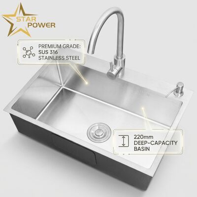 Guter Preis Flush Mount / Inset Küchenspüler 316 Edelstahl Haupt- und Hilfsschüssel Küchenspüler Gold-Toned Flush-Mount 800mm 220mm Tiefenbecken benutzerdefinierte Beckentiefe verfügbar benutzerdefinierte Stahlmessung verfügbar Online