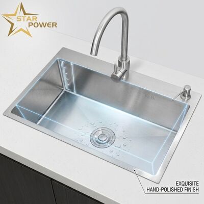 Qualität Haupt- und Zusatzbecken aus Edelstahl 316, Küchenspüle, goldfarben, flächenbündig, 800 mm, 300 mm, extra tiefes Becken Fabrik