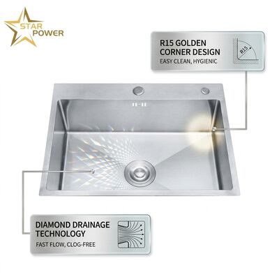 Guter Preis Handgefertigt 304 Edelstahl Küchenwaschbecken 33x22 Zoll Doppelschale, Satin-Ausführung, R15 abgerundete Ecken 18 Gauge Online