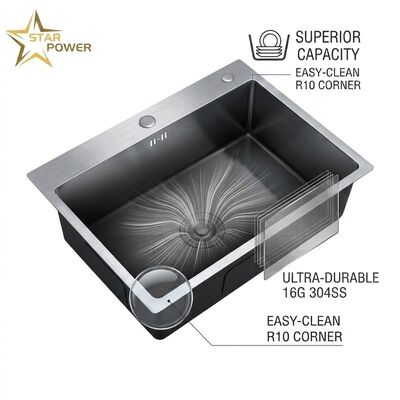 Qualität 16 Gauge 304 Stainless Steel Deep Single Bowl Kitchen Sink Drop-in 33x22 Inch 10 Inch Basin Brushed Finish Fabrik