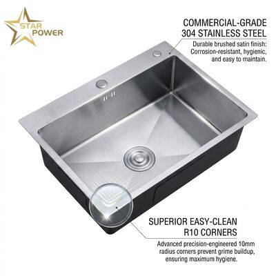 Qualität 16 Gauge 316 Stainless Steel Deep Single Bowl Kitchen Sink Drop-in 30x18 Inch 10 Inch Basin Brushed Finish Fabrik