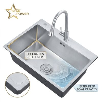 Qualität Drop-In 27x18 Single Bowl Kitchen Sink SUS304 Handmade 22 Gauge Deep Basin Fabrik